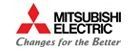 Logotipo de Mitsubishi Electric con emblema geométrico rojo y texto negro, además del eslogan “Cambios para mejor”.