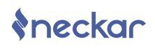 Logotipo de Neckar en azul oscuro y texto gris sobre fondo blanco.