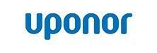 Logotipo de Uponor en texto azul minúsculas sobre fondo blanco