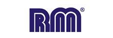 Logotipo RM morado con letras redondeadas sobre un fondo blanco