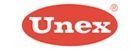 Logotipo de Unex en un óvalo rojo con letras blancas.