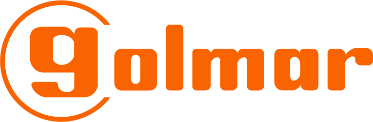 Logotipo naranja de Golmar con una “g” estilizada dentro de un círculo y el nombre de la marca en color naranja.