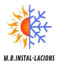 Logotipo de M.B. Instal-Lacions con un sol y un copo de nieve divididos en naranja y azul