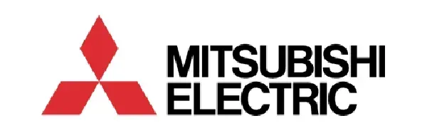 Logotipo de Mitsubishi Electric con el símbolo rojo de tres diamantes y texto negro sobre fondo blanco