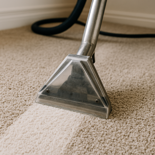 Un aspirateur nettoie un tapis dans une pièce.