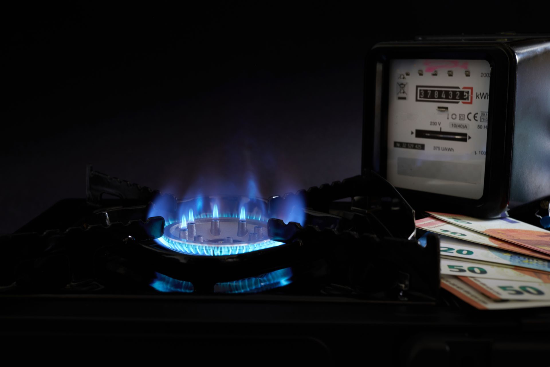 Gasherd und Gasmessung im Dunkelen