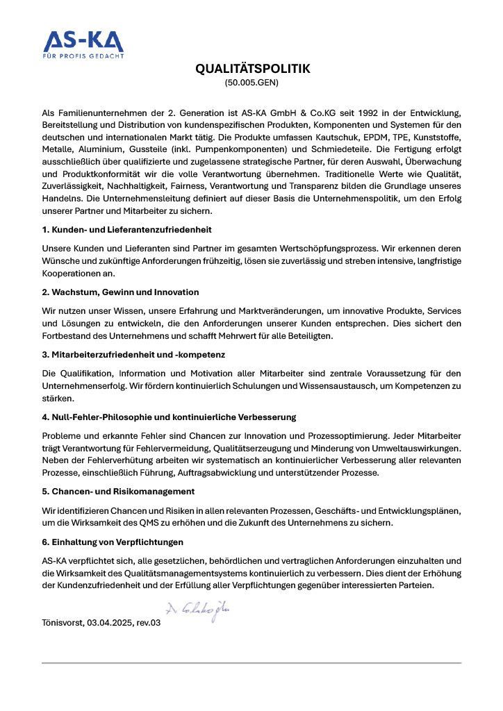 Gescannter Brief auf AS-KA-Briefpapier mit mehreren Absätzen schwarzem Text auf weißem Papier.