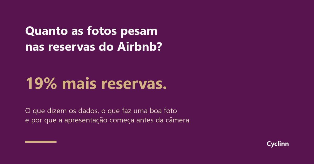 Infográfico Cyclinn: quanto as fotos pesam nas reservas do Airbnb, anúncios com fotografia profissional têm 19% mais reservas