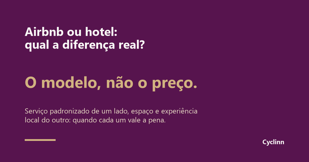 Infográfico Cyclinn: Airbnb ou hotel, qual a diferença real; a resposta está no modelo de hospedagem, não no preço da diária