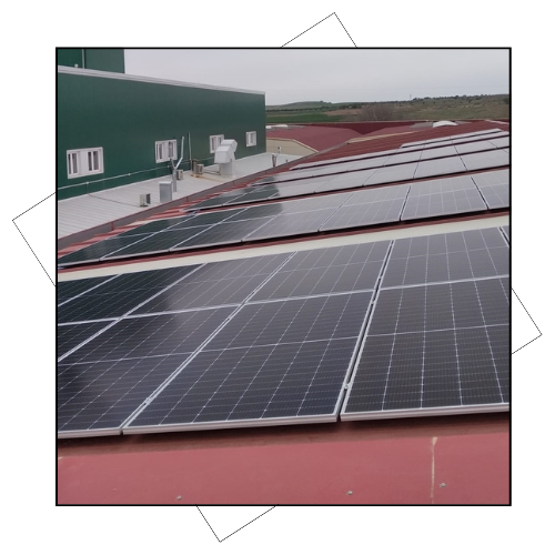 Una fila de paneles solares en el tejado de un edificio.