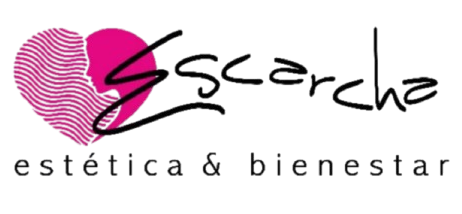 A logo for escarcha estetica & bienestar with a pink heart