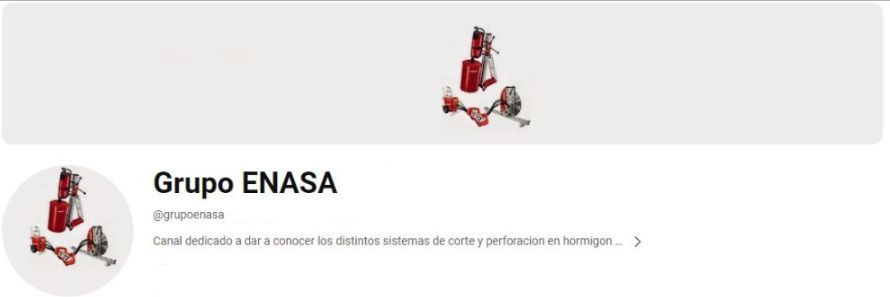 Banner de la página web de Grupo ENASA con fondo blanco e icono del logotipo rojo en la parte superior izquierda.