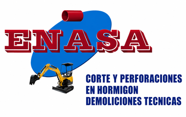 ENASA logo with drill and text: "Corte y perforaciones en hormigón, demoliciones técnicas"