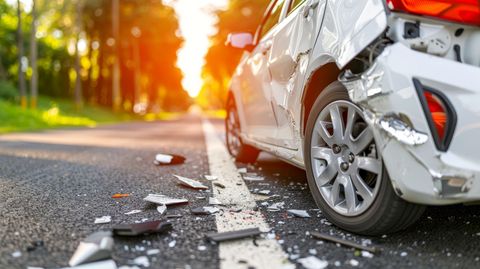 Voiture cassée sur une route