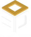 Ein goldener Würfel mit einem Quadrat in der Mitte auf weißem Hintergrund.