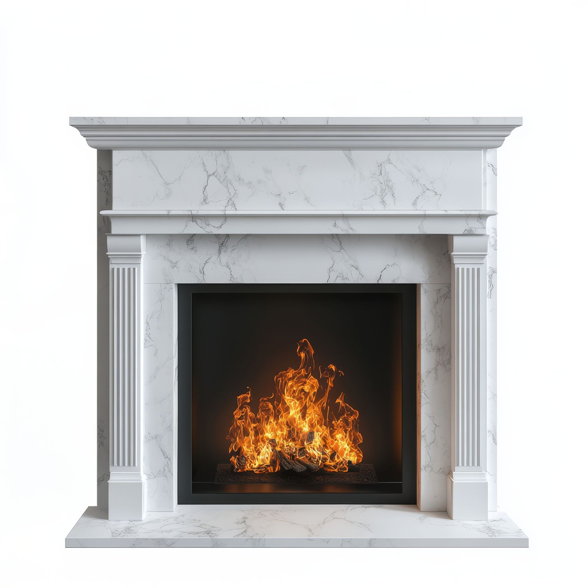 Cheminée avec insert allumé 