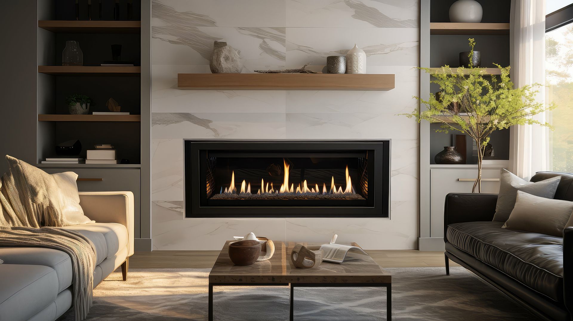 Insert moderne avec flamme allumée