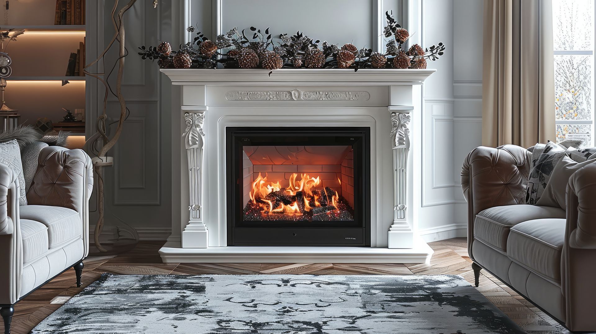 Insert à bois inséré dans une cheminée en pierre de tuffeau