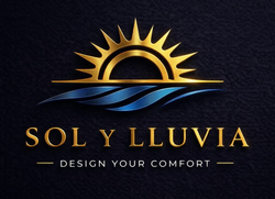 Logotipo: Sol amarillo sobre agua azul, texto "Sol Y Lluvia" sobre fondo negro.