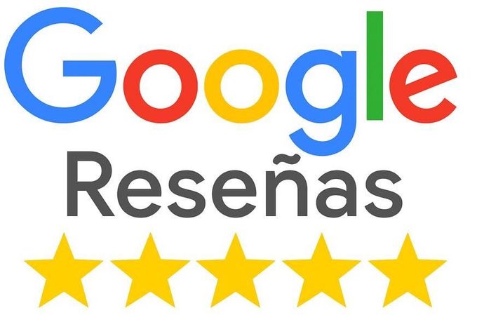 Logotipo de Google Reviews con cinco estrellas doradas.