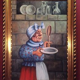 Wandbild Witwe Bolte im goldenen Rahmen