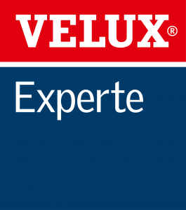 Ein blau-rotes Logo für Velux-Kompetenz