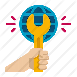 Una mano sostiene una llave inglesa delante de un globo terráqueo.