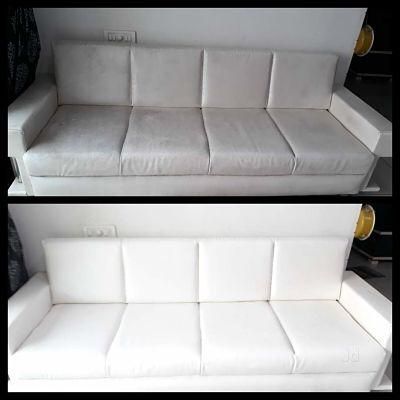 Vor- und Nachher-Bild einer Sofareinigung