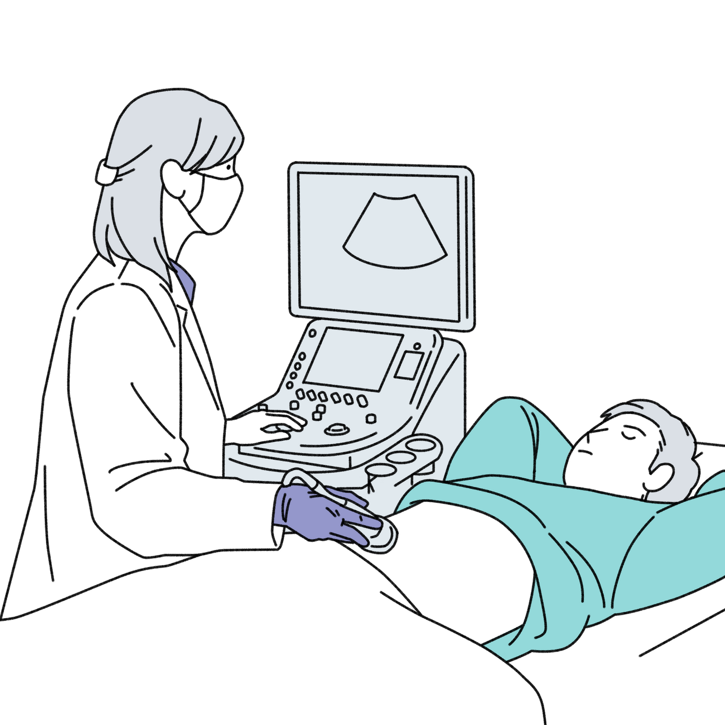 Illustration d'un médecin qui pratique une échographie sur un patient