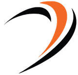 Ein schwarz-oranges Logo auf weißem Hintergrund
