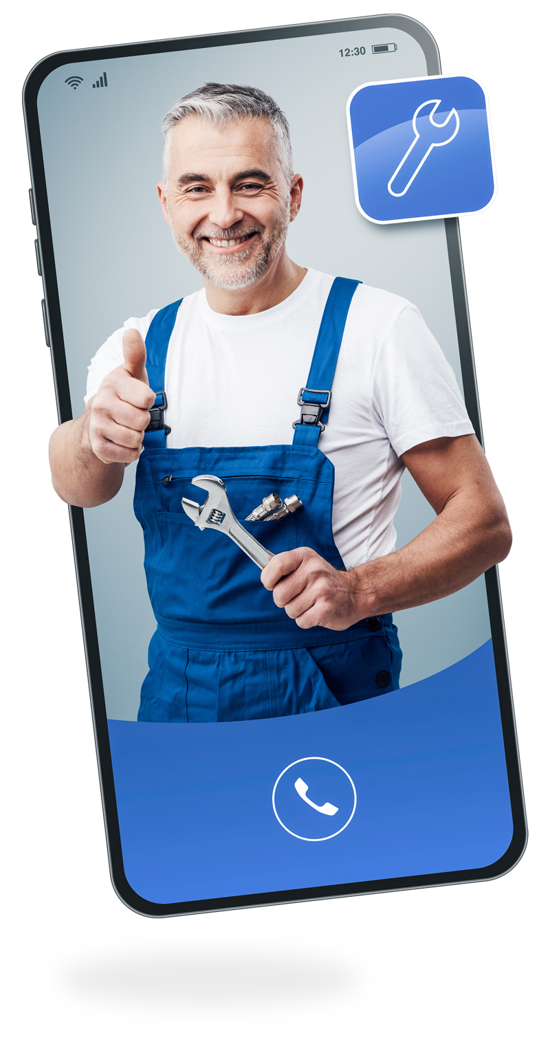 Illustration d'un téléphone portable et d'un artisan