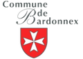 Le logo de la commune de bardonex a un écu rouge avec une croix blanche dessus