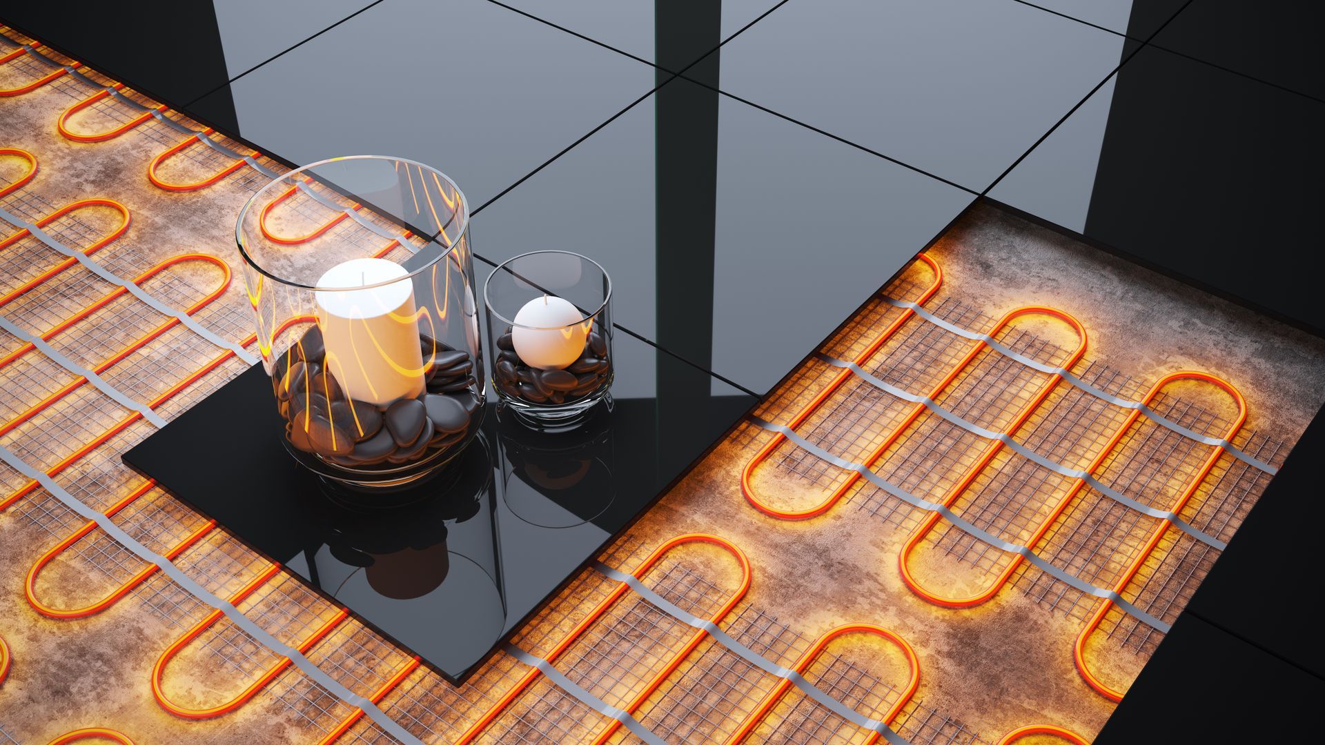 Plancher chauffant et carrelage noir