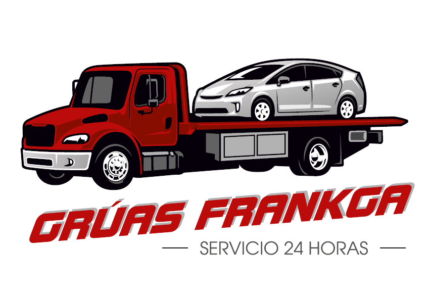 Una grúa roja con dos coches en la parte trasera.