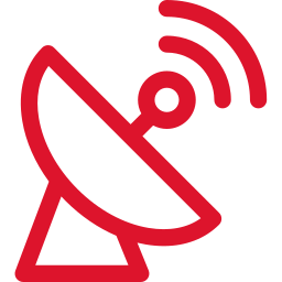 Icône d'antenne parabolique rouge envoyant un signal.