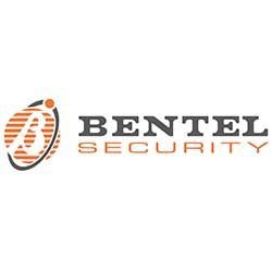 Logo Bentel Security : logo elliptique orange et gris avec un « B » et le texte « BENTEL SECURITY ».
