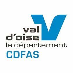 Logo for Val d'Oise department: a blue "V" with "val d'oise le département CDFAS" text.