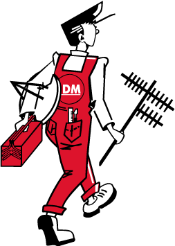 Personnage de dessin animé en salopette rouge portant des outils et des antennes.