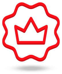 Icône de couronne rouge à l'intérieur d'une forme d'étoile rouge, avec une ombre portée subtile.