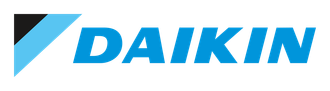 Ein blau-weißes Logo für Daikin-Klimaanlagen