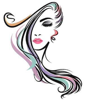 Ilustración estilizada del rostro de una mujer con cabello largo y suelto en tonos pastel. Ojos cerrados y labios rosados.