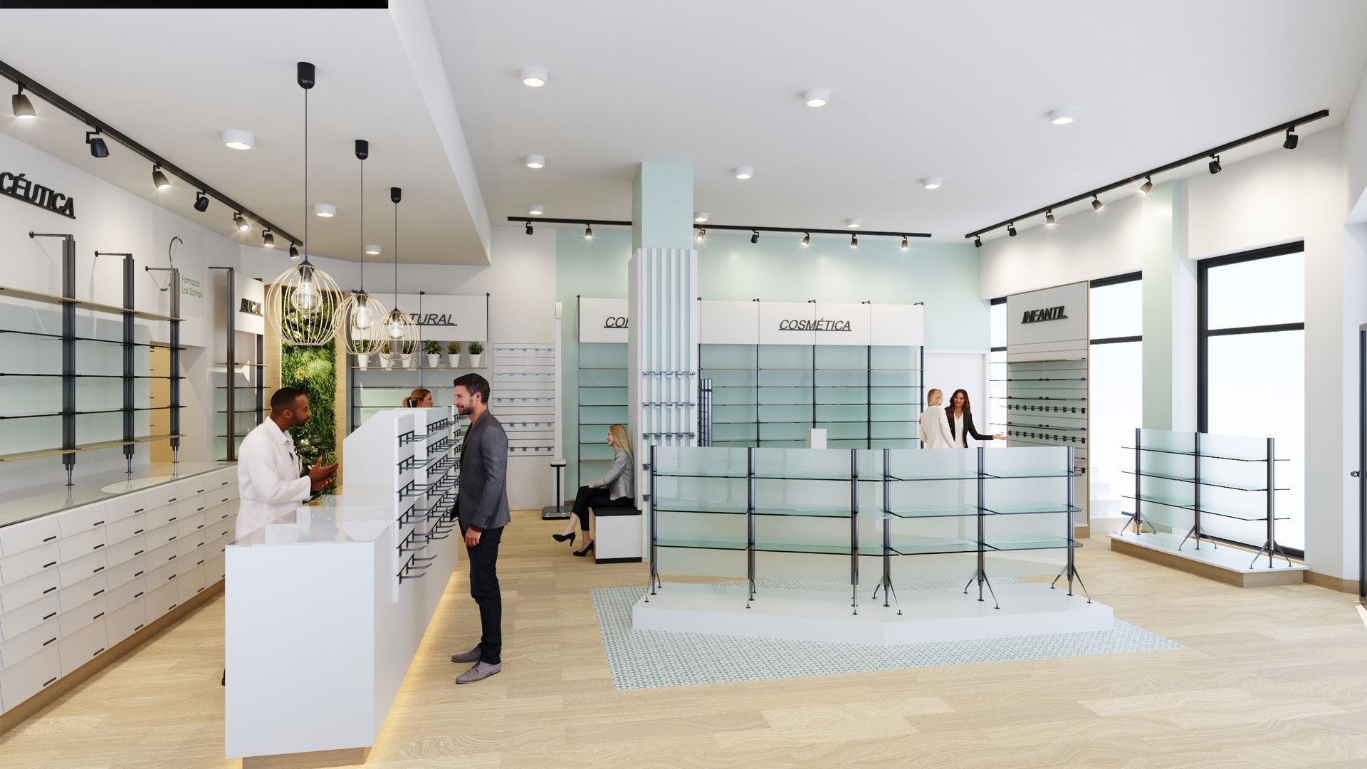 Mobiliario de lineales para óptica con iluminación integrada