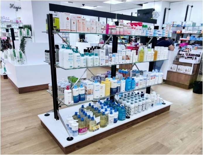 Góndolas expositivas para productos farmacéuticos