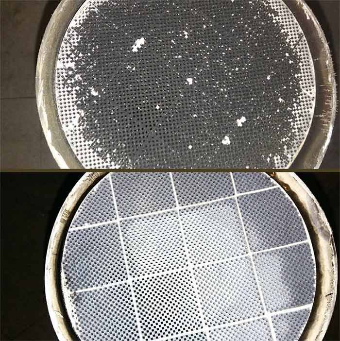 Una imagen de antes y después de un filtro sucio y limpio.