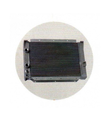 Un radiador negro está en un círculo sobre una superficie blanca.