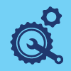 Icône d'engrenages bleus et de clé.