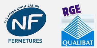 Logos pour NF Fermetures et Qualibat RGE.