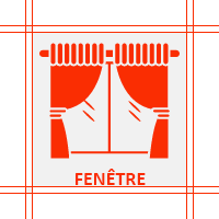 Pictogramme d'une fenêtre avec rideaux.