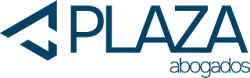Un logotipo azul y blanco para Plaza Abogados.
