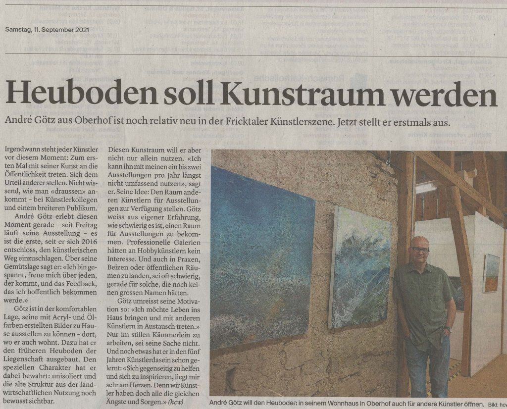 Kunstraum Oberhof; Bericht in Aargauer Zeitung, September 2021